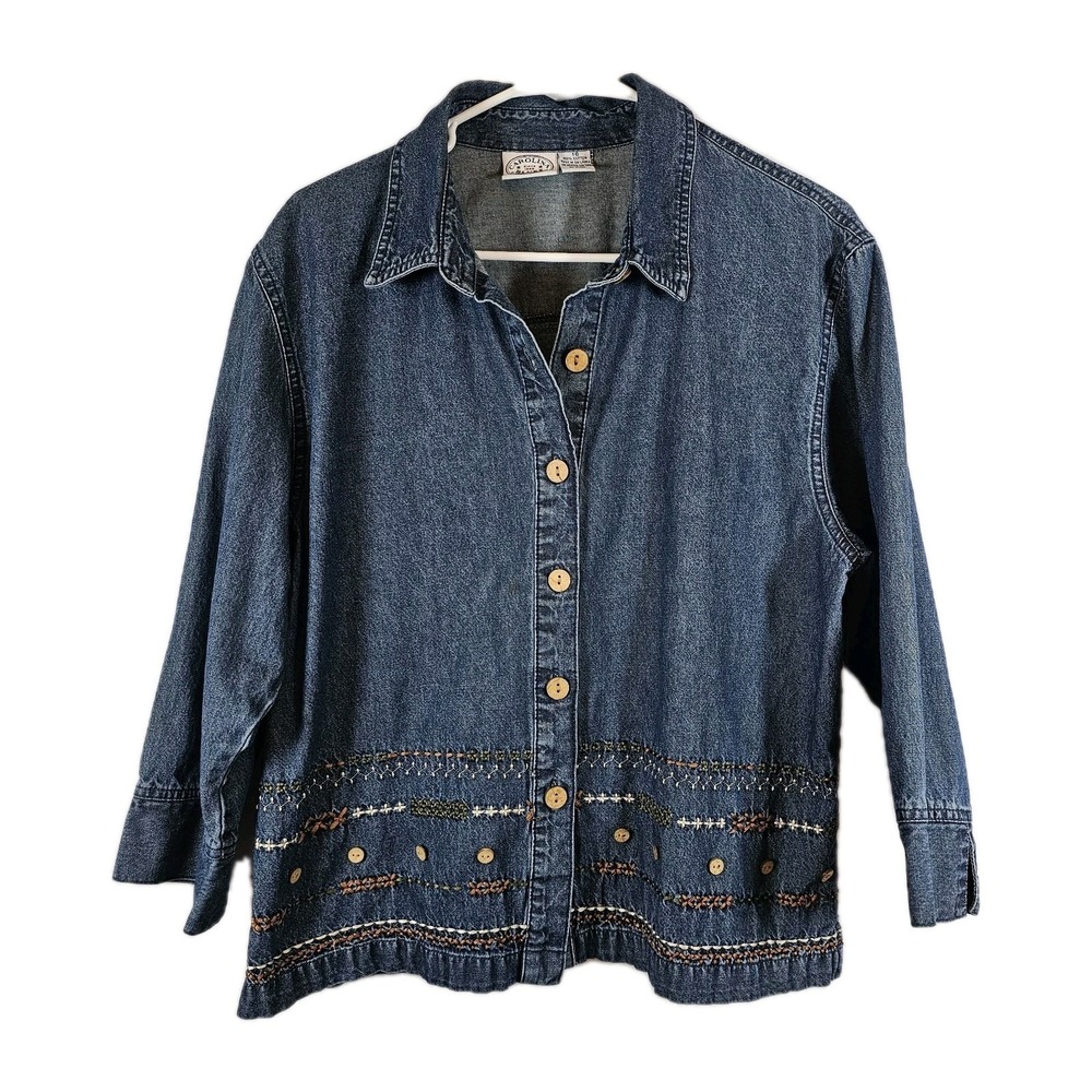 Carolina Blues Denim Womens 2 Pc Embroidered Maxi‎ Dress & Jacket Size 16 Cotton - Picture 8 of 12
